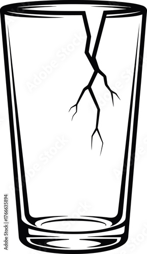 Illustration of a tall clear drinking glass with a prominent crack running down its side