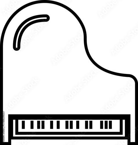 Piano Icon Grand Piano Symbol and Musical Instrument Group, Keyboard, Classical Music, Electric Piano, Melody, Performance, Entertainment Vector in Black Line Style