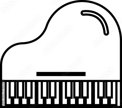 Piano Icon Grand Piano Symbol and Musical Instrument Group, Keyboard, Classical Music, Electric Piano, Melody, Performance, Entertainment Vector in Black Line Style