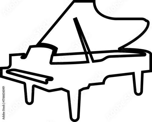Piano Icon Grand Piano Symbol and Musical Instrument Group, Keyboard, Classical Music, Electric Piano, Melody, Performance, Entertainment Vector in Black Line Style