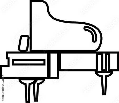 Piano Icon Grand Piano Symbol and Musical Instrument Group, Keyboard, Classical Music, Electric Piano, Melody, Performance, Entertainment Vector in Black Line Style