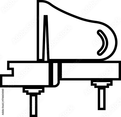 Piano Icon Grand Piano Symbol and Musical Instrument Group, Keyboard, Classical Music, Electric Piano, Melody, Performance, Entertainment Vector in Black Line Style