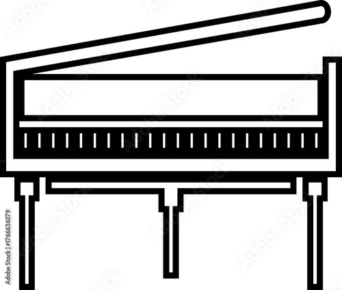 Piano Icon Grand Piano Symbol and Musical Instrument Group, Keyboard, Classical Music, Electric Piano, Melody, Performance, Entertainment Vector in Black Line Style