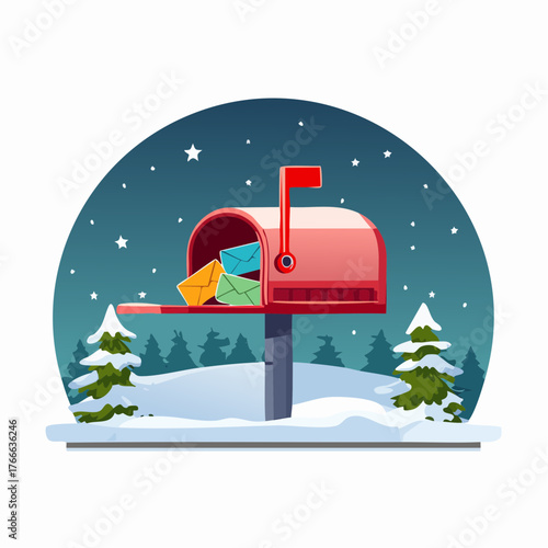 Christmas Mailbox with Letters – Flat Winter Vector