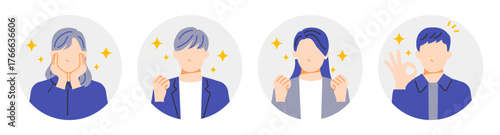 喜んでるビジネスパーソンの丸背景のアイコンセット