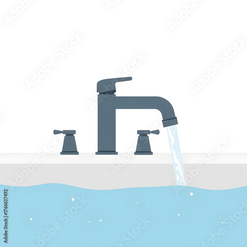 Modern faucet pouring water in a sleek bathtub, bathroom design