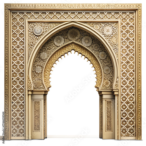 An intricately carved islamic archway isolated on transparent background, showcasing the beauty of traditional middle eastern architecture and design elements
