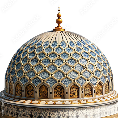 Detailed view of a mosque dome isolated on transparent background, highlighting the exquisite islamic architectural design and intricate geometric patterns