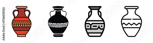 Collection of ancient greek amphorae and pottery designs set icons