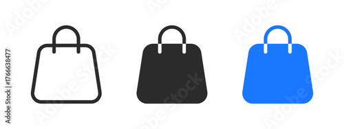 Shopping Bag Icon in Outline, Solid, and Filled Styles. This vector design showcases a versatile shopping bag symbol, ideal for e-commerce, retail, and digital applications.