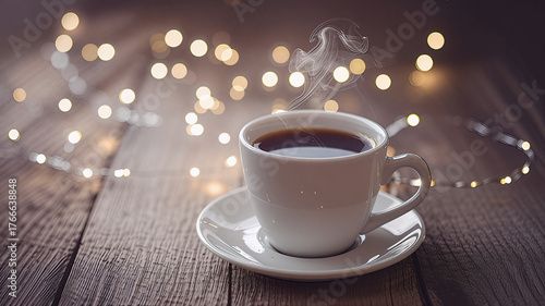 cup of coffee on wooden table