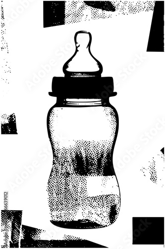 Baby bottle stands isolated against geometric shapes