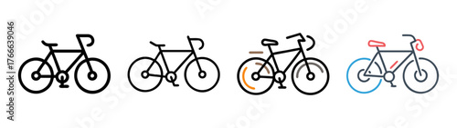 Four bicycle icons showing different styles and perspectives for graphic design