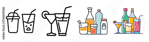 Collection of beverage icons and symbols for drinks food service and refreshment