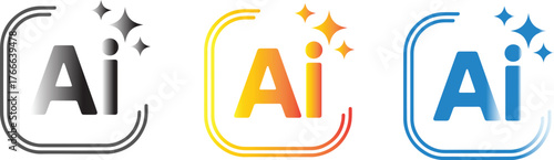 AI generated buttons set. AI logotype. Artificial intelligence concept. Vector illustration. Generative AI logo icon with star and square icon.Generative AI logo icon with star and square icon.