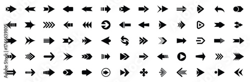 Arrow icon set. Arrow. Cursor. Black vector arrows icons.  Black direction pointer. Arrows big black set icons. Collection different arrows sign. Modern simple arrows. Vector illustration. Eps 10.
