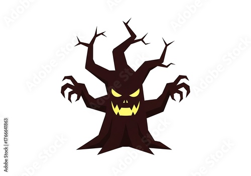 Scary halloween tree monster isolated on white background