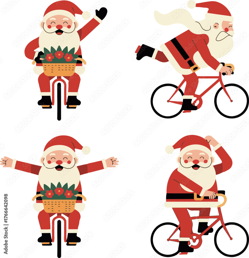 Obraz premium santa riding bike in amazing postures