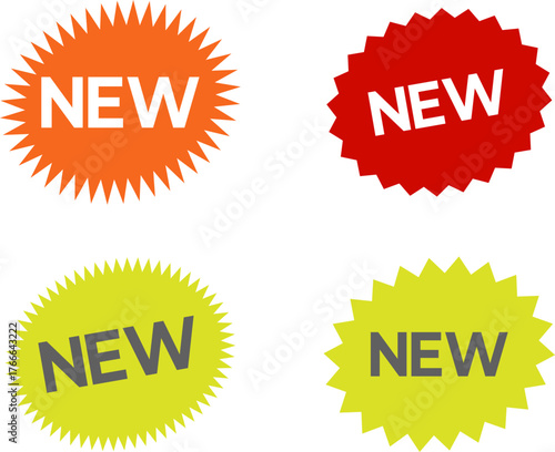 Stickers for New Arrival shop product tags, new labels or sale badges and banners. New sticker set, discount sticker, special price, advertising campaign, jagged starburst sticker icon, sale sticker.