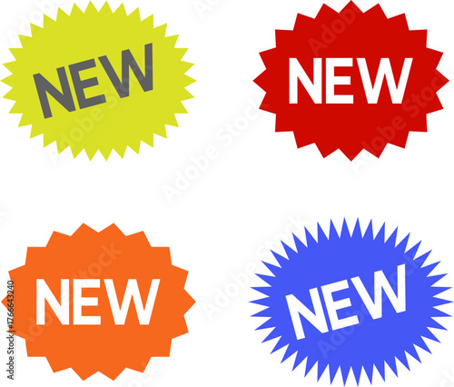 Stickers for New Arrival shop product tags, new labels or sale badges and banners. New sticker set, discount sticker, special price, advertising campaign, jagged starburst sticker icon, sale sticker.
