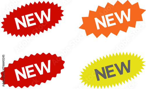 Stickers for New Arrival shop product tags, new labels or sale badges and banners. New sticker set, discount sticker, special price, advertising campaign, jagged starburst sticker icon, sale sticker.