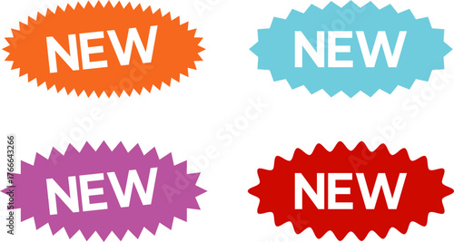 Stickers for New Arrival shop product tags, new labels or sale badges and banners. New sticker set, discount sticker, special price, advertising campaign, jagged starburst sticker icon, sale sticker.