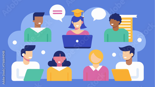 A moderated forum where students post questions and answers building a community of learning with a vibrant discussion thread layout.