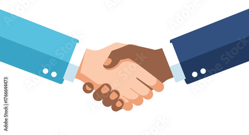 Illustration of two hands shaking, symbolizing agreement, cooperation, and partnership in business.