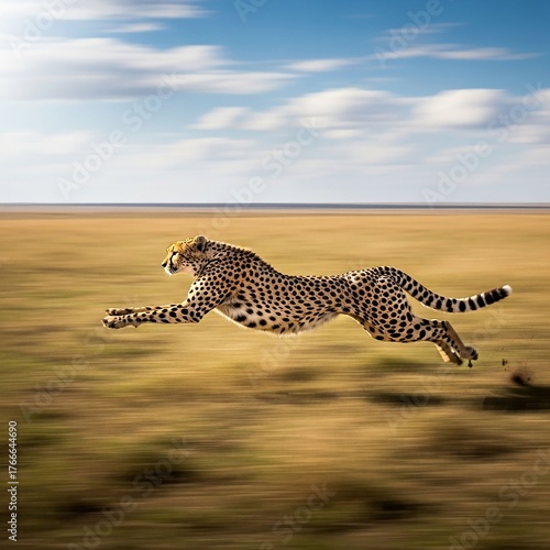 Cheetah Running at High Speed Across African Savanna | Wildlife Action Shot for Conservation, Nature Documentary, and Sports Marketing