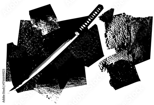 Katana slices through paper abstract composition