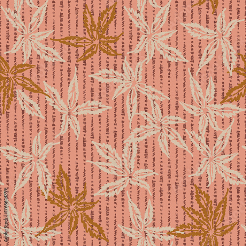 Bohemian floral texture seamless pattern. Abstract bold flora neutral home textile. Jungle leaves botanical vines fabric print. Groovy African style pattern