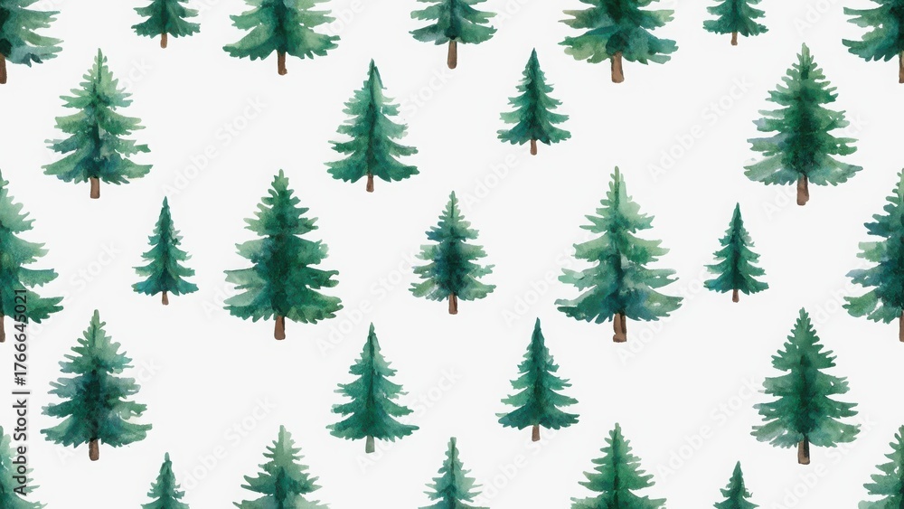 Obraz premium Seamless watercolor pattern with fir trees on a light background