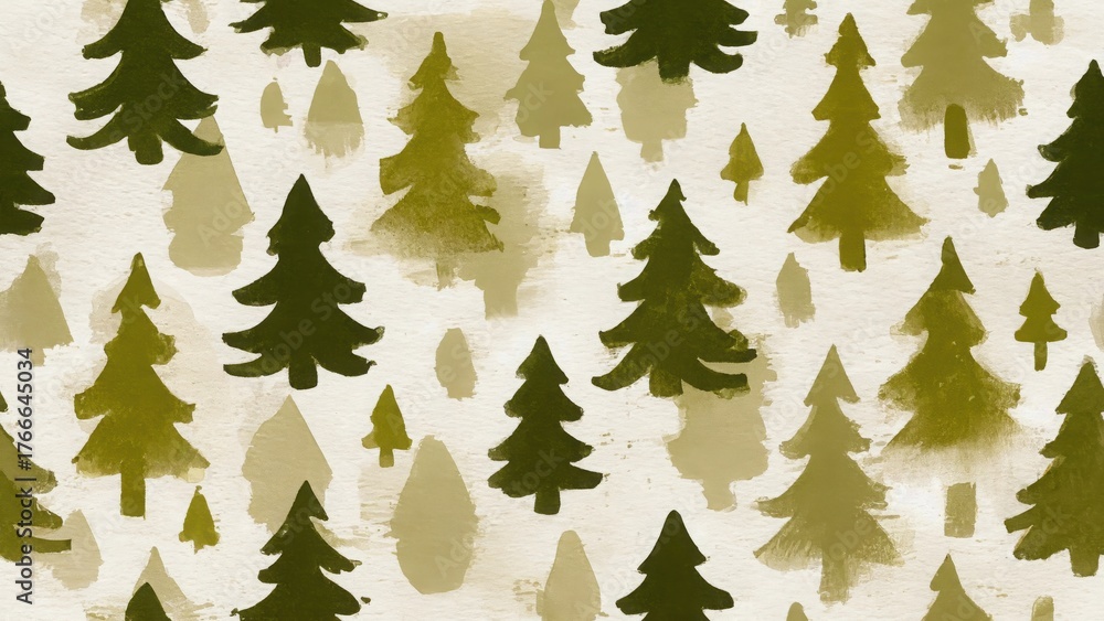 Fototapeta premium Seamless watercolor pattern with fir trees on a beige background