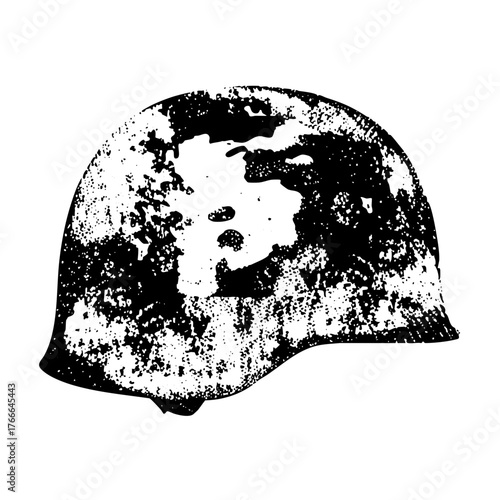Military helmet damage in wartime conflict