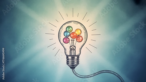 Colorful ideas glowing inside a transparent lightbulb