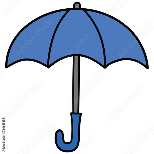 Hand-drawn cartoon blue open umbrella on a white background.