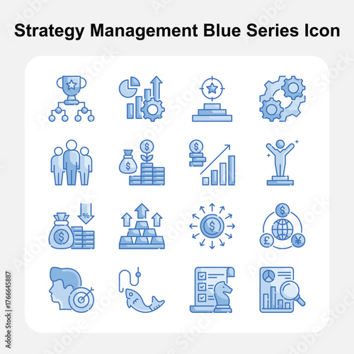 Planning, analysis, and workflow strategy Blue Series icons set 3