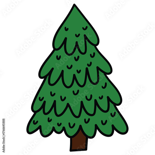Hand-drawn cartoon evergreen fir tree on a white background.