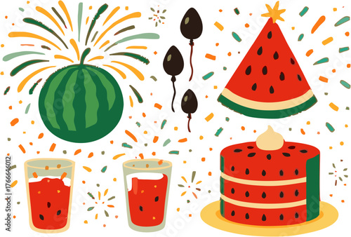 Vibrant seamless pattern featuring fresh watermelon slices and seeds scattered across a clean background for summer textile and wallpaper design