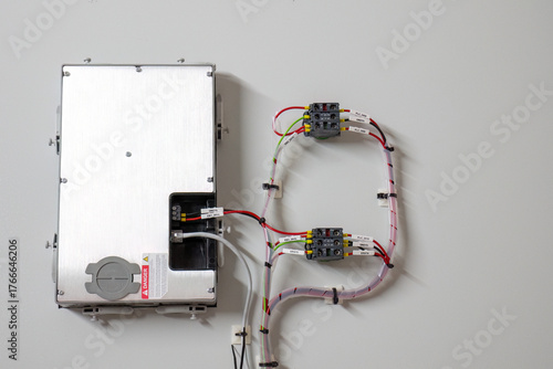 Industrial electrical junction box with labeled wiring
