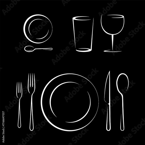 Elegant table setting with cutlery plate and wine glasses 