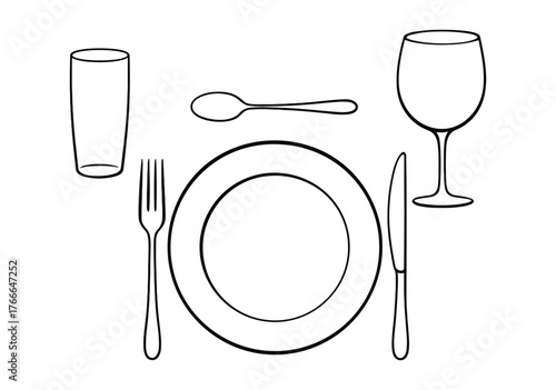 Elegant table setting with cutlery plate and wine glasses on transparent background