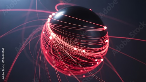 Abstract sphere with glowing red lines emanating from it, representing data or energy flow