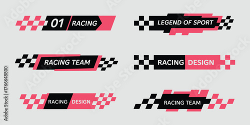 Set of vector racing labels and lower third design, racing flag sticker design, racing bars template, car sticker design, motorsport graphic and automotive decoration illustration