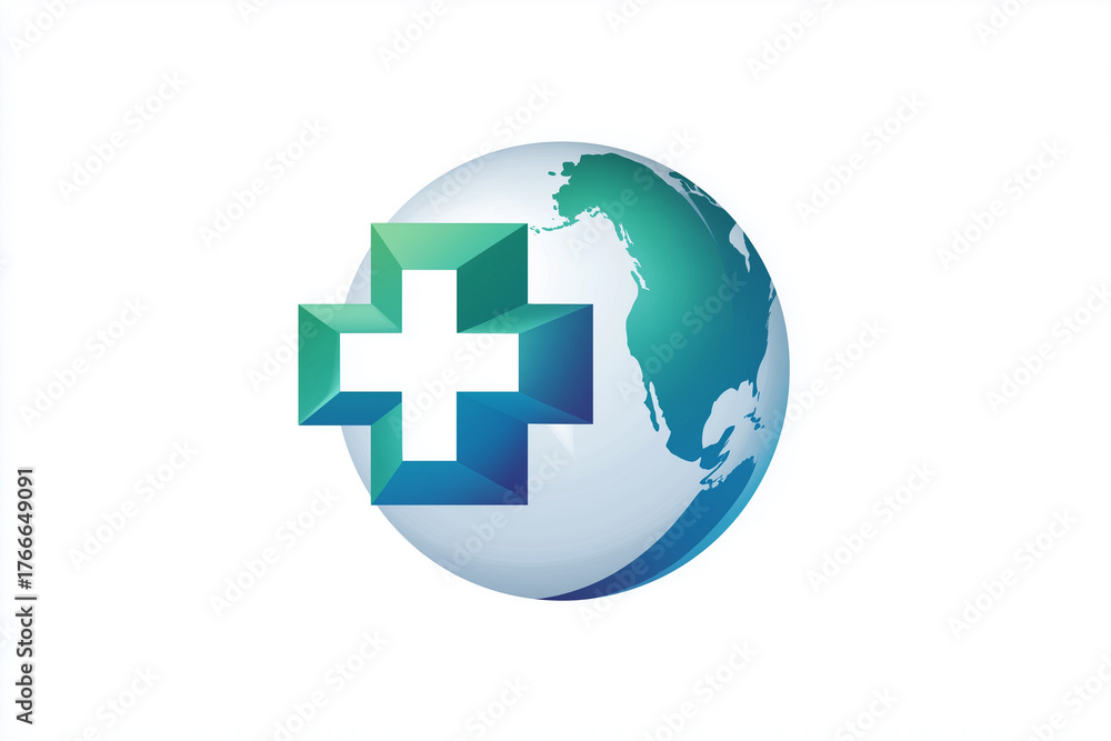 Obraz premium Globus mit medizinischem Kreuz – Symbol für globale Gesundheit und internationale Medizin