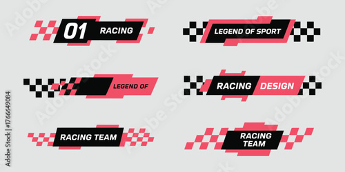 Set of vector racing labels and lower third design, racing flag sticker design, racing bars template, car sticker design, motorsport graphic and automotive decoration illustration