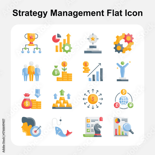 Planning, analysis, and workflow strategy Flat icons set 3