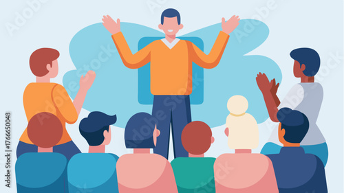 An audience captivated by a storyteller with rapt attention and supportive applause after every inspiring anecdote shared.