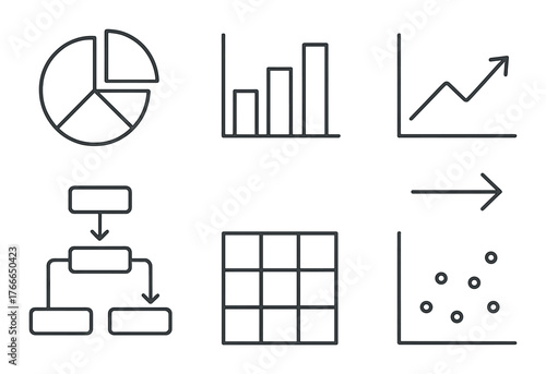 Abstract black and gray data visualization icons set on textured background