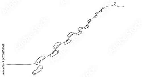 Snowshoe trail footprints in minimal line drawing style